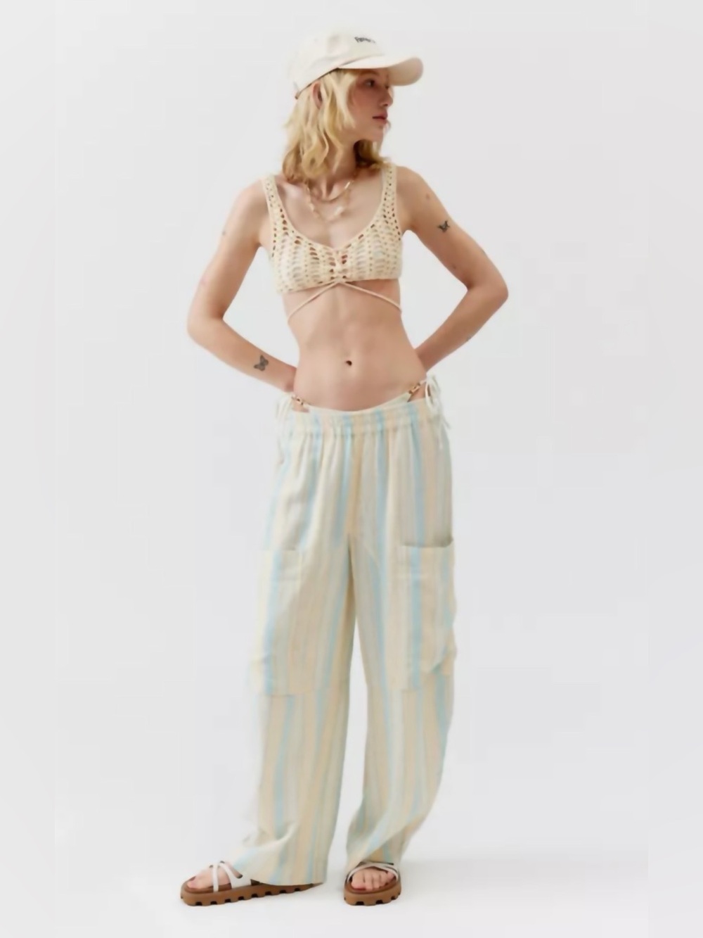 New Urban Outfitters Mae Shimmer Striped Cargo Pants Size Small
